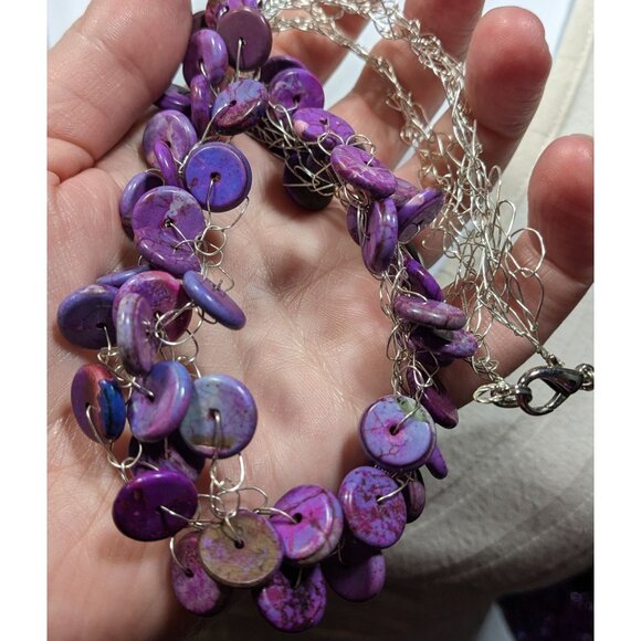 Handmade Purple Stone Beaded Statement Necklace - Picture 3 of 5